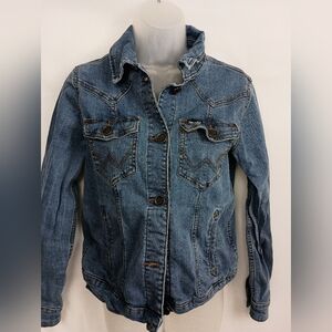 WRANGLER RETRO Vintage Embroidered Patchwork Western Blue Denim Jacket (#894)